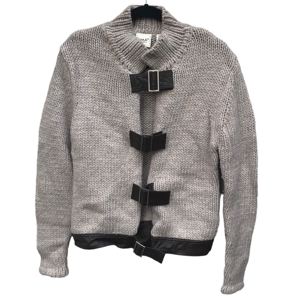 Kenji Hand Knit Beige Sweater with Leather Detailed Buckles size XL - Picture 2 of 8